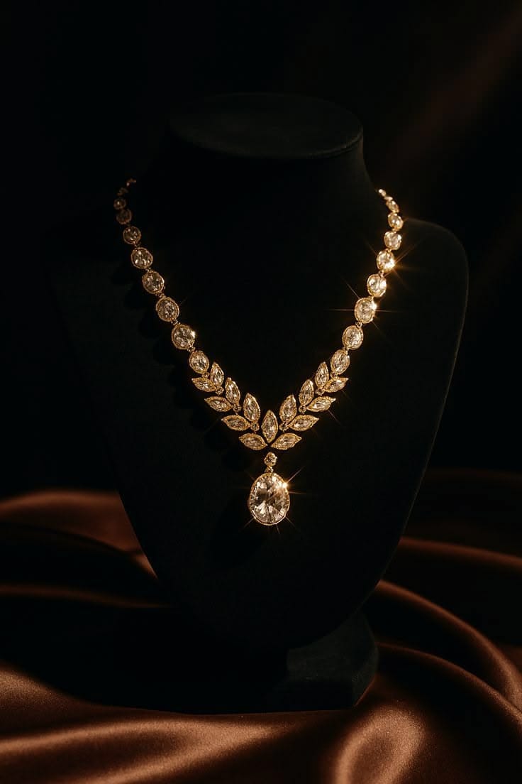 VELNYRA royal crystal leaf neclace